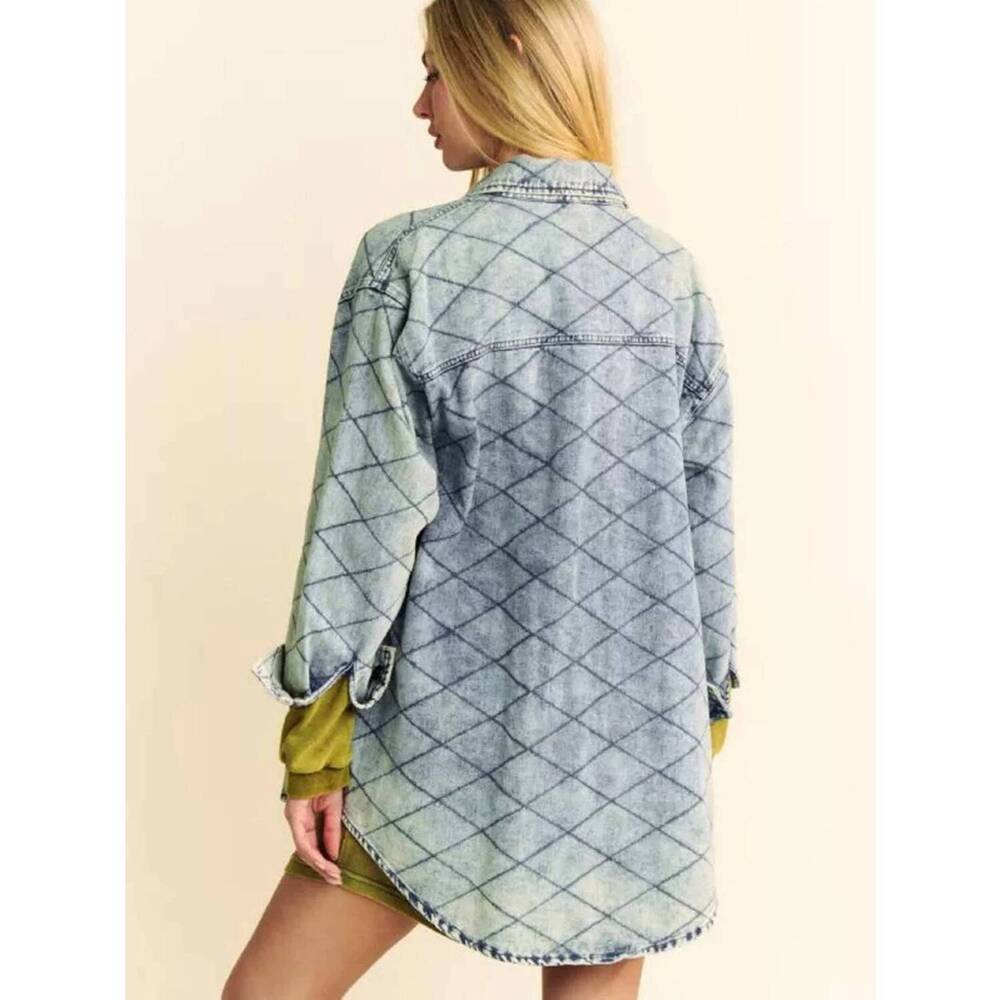 NEW DAVI & DANI quilted shirt jacket in denim blue - Picture 5 of 6